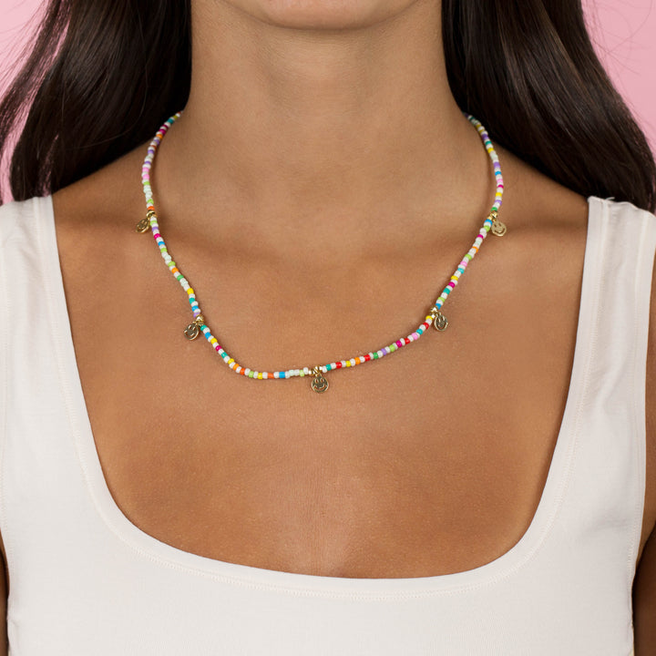  Rainbow Smiley Face Beaded Necklace - Adina Eden's Jewels