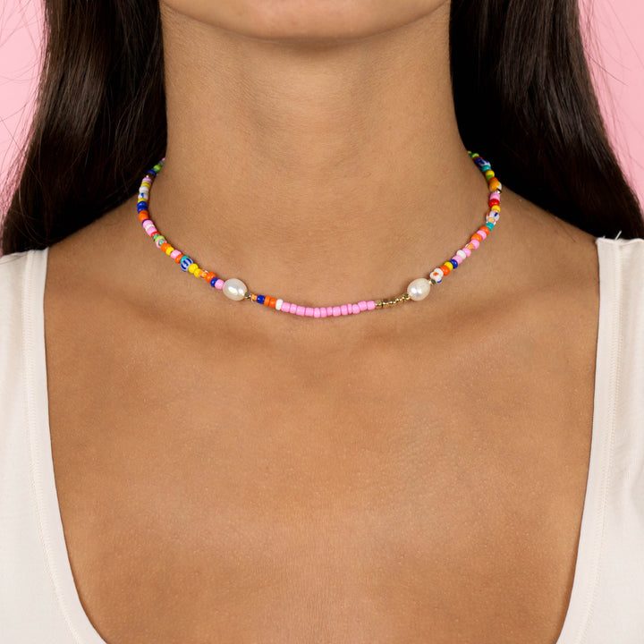  Multi Color Beaded X Pearl Choker - Adina Eden's Jewels
