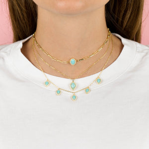 CZ Turquoise Multi Teardrop Necklace - Adina Eden's Jewels