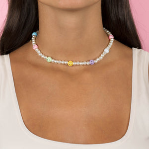  Multi Pastel Smiley Face Pearl Necklace - Adina Eden's Jewels