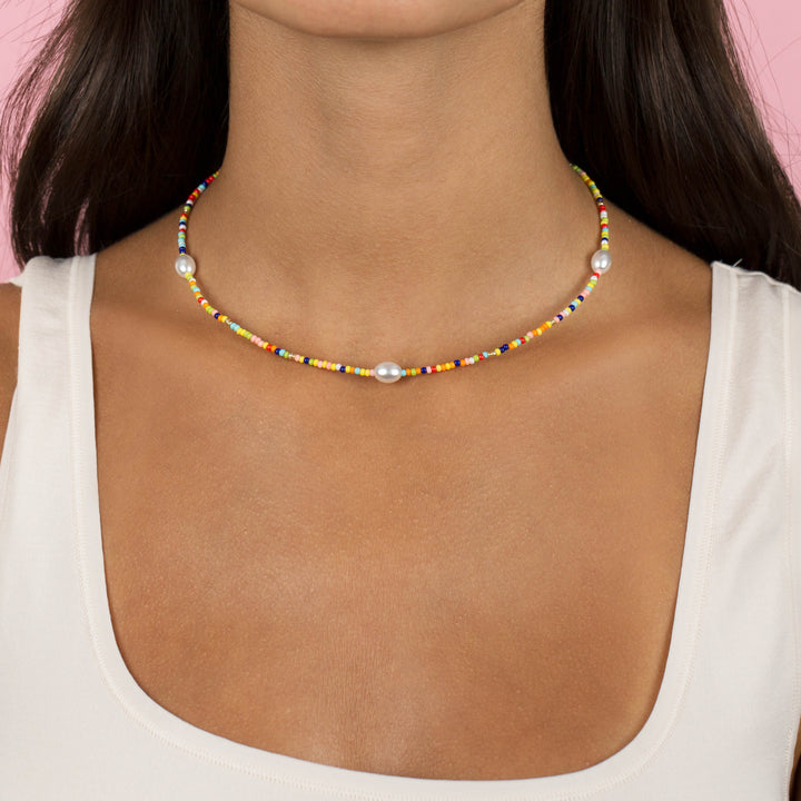  Triple Pearl Rainbow Bead Necklace - Adina Eden's Jewels