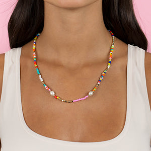  Multi Color Beaded X Pearl Necklace - Adina Eden's Jewels