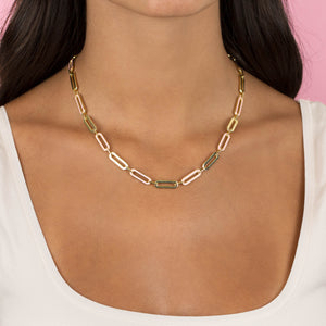  Pink Enamel Oval Link Necklace - Adina Eden's Jewels