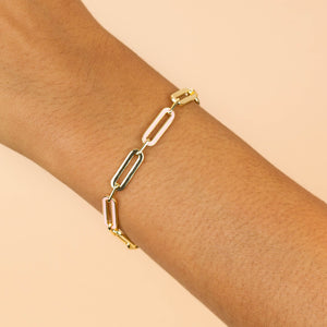  Pink Enamel Oval Link Bracelet - Adina Eden's Jewels