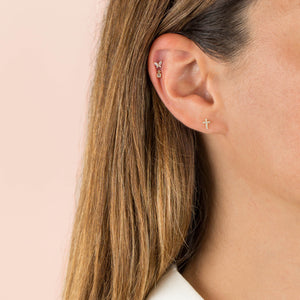  CZ Double Bezel Stud Earring 14K - Adina Eden's Jewels