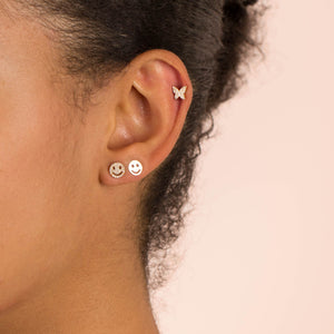  Pavé Diamond Smiley Face Stud Earring 14K - Adina Eden's Jewels