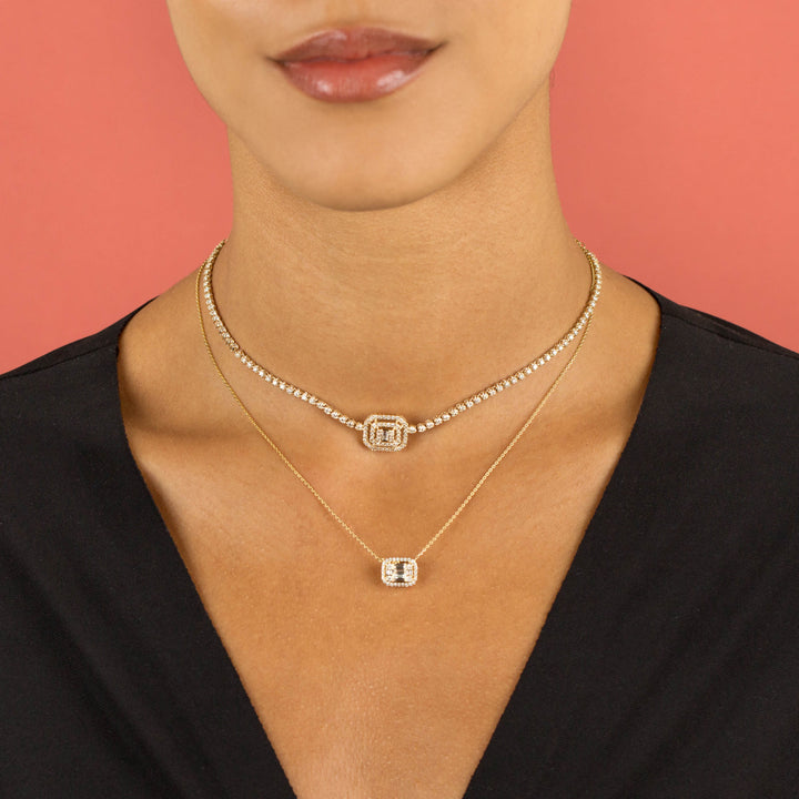  Diamond Halo Baguette Necklace 14K - Adina Eden's Jewels