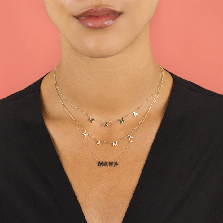  Diamond Bezel Solid Mama Nameplate Necklace 14K - Adina Eden's Jewels