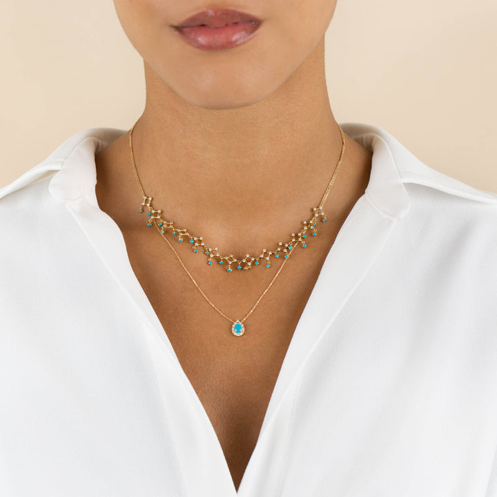  Diamond X Turquoise Pear Necklace 14K - Adina Eden's Jewels