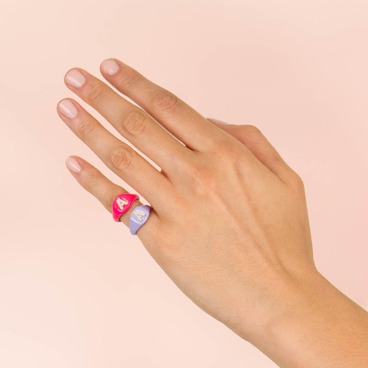  Pavé Enamel Initial Pinky Ring - Adina Eden's Jewels