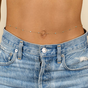  Turquoise Bezel Waist Body Chain 14K - Adina Eden's Jewels