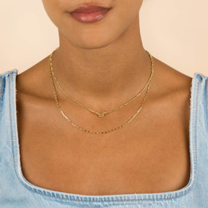  CZ Baguette Figaro X Oval Link Necklace - Adina Eden's Jewels