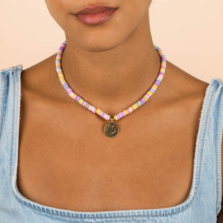  Pastel Multi Color Bead Smiley Face Necklace - Adina Eden's Jewels
