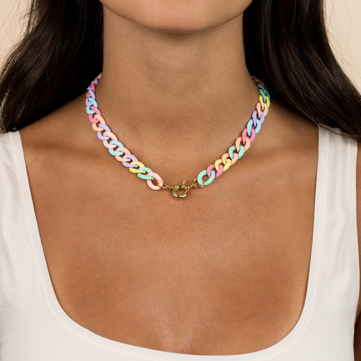  Thin Pastel Colored Chain Link Toggle Necklace - Adina Eden's Jewels