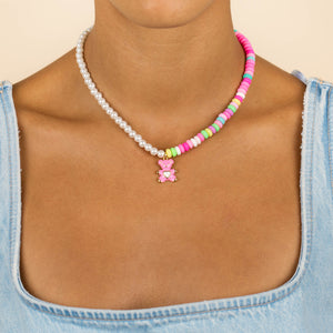  Teddy Bear Rainbow Bead x Pearl Necklace - Adina Eden's Jewels