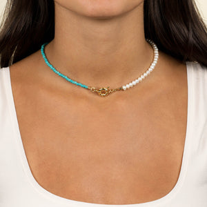  Turquoise X Pearl Toggle Necklace - Adina Eden's Jewels