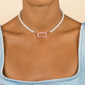  Enamel Toggle Pearl Necklace - Adina Eden's Jewels