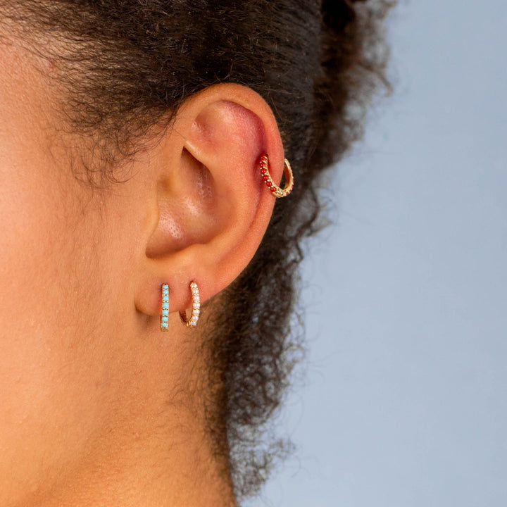  Turquoise Stone Huggie Earring 14K - Adina Eden's Jewels
