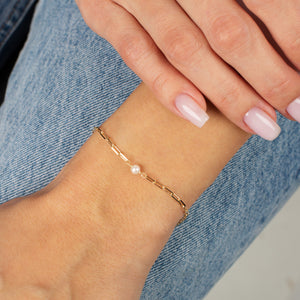  Pearl X Paperclip Bracelet 14K - Adina Eden's Jewels