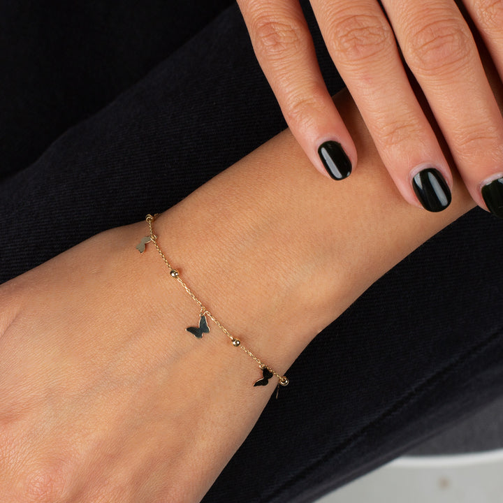  Dangling Butteflies Charm Bracelet 14K - Adina Eden's Jewels