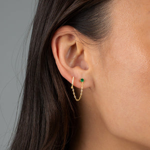  Colored Solitaire Stud X Huggie Chain Earring - Adina Eden's Jewels