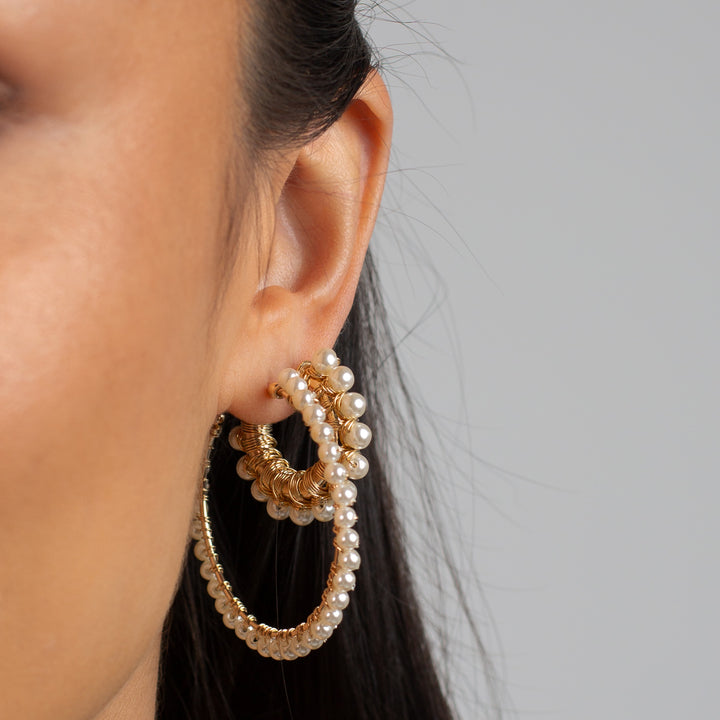 Multi Pearl Large Hoop Earring - Adina Eden's Jewels