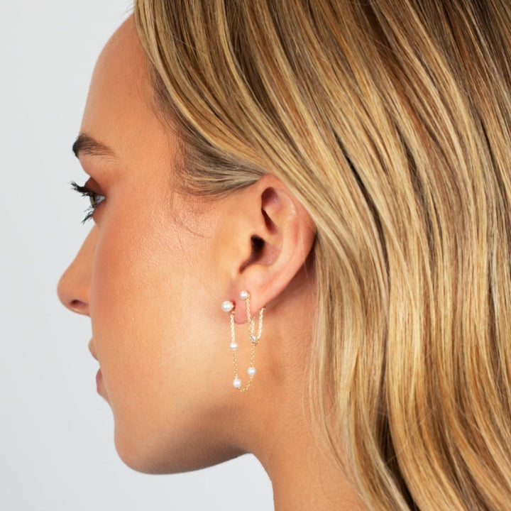  Multi Pearl Chain Front Back Stud Earring 14K - Adina Eden's Jewels