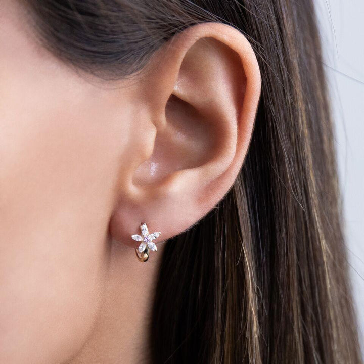 CZ Flower Huggie Earring 14K - Adina Eden's Jewels