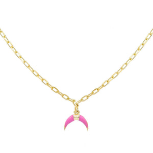 Sapphire Pink Enamel Cowhorn Necklace - Adina Eden's Jewels