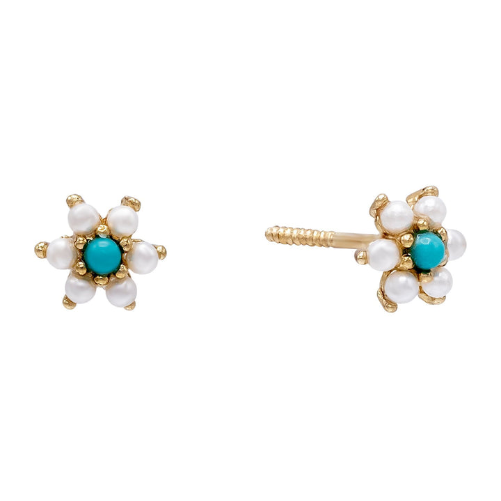 Turquoise Pearl Turquoise Flower Stud Earring 14K - Adina Eden's Jewels