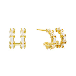 Gold Double Row Baguette Huggie Earring - Adina Eden's Jewels