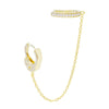 Gold / Single CZ Handcuff Chain Ear Cuff X Huggie Earring - Adina Eden's Jewels