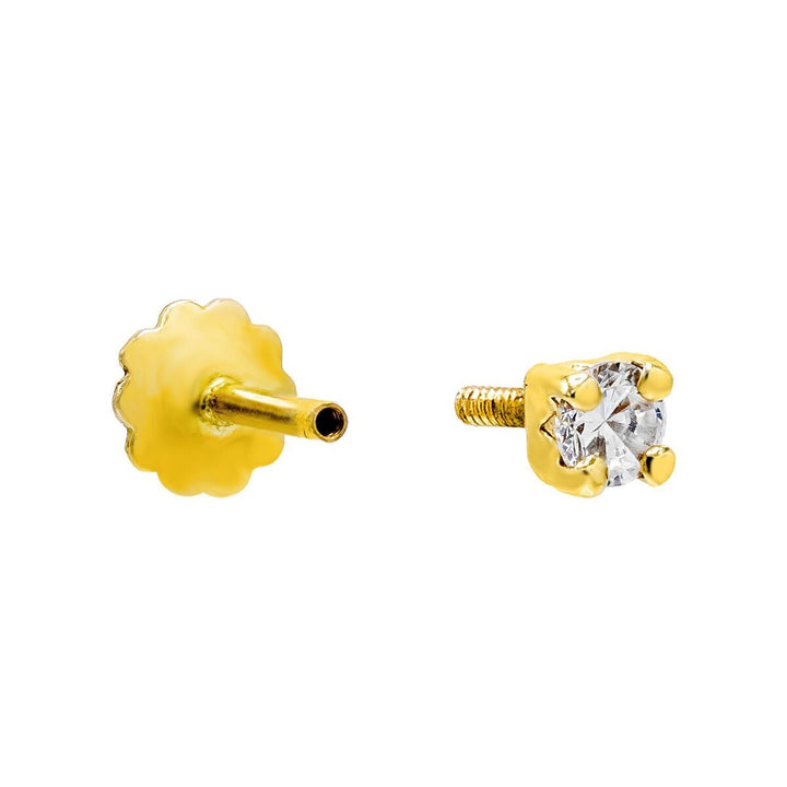  CZ Square Threaded Stud Earring 14K - Adina Eden's Jewels