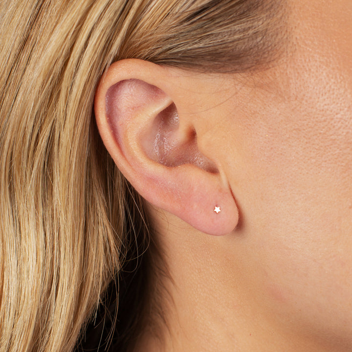  Itty Bitty Flat Star Threaded Stud Earring 14K - Adina Eden's Jewels