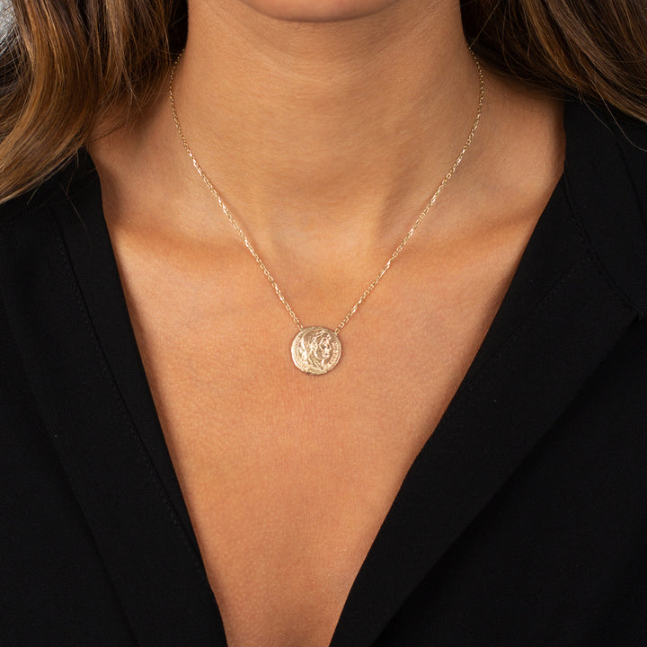 Double Sided Greek Coin Necklace 14K Adina Eden Jewels