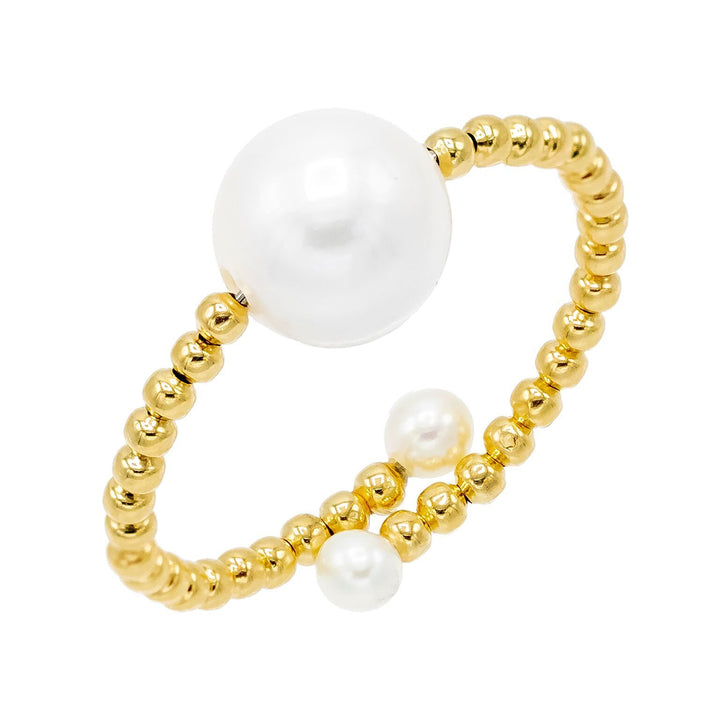 14K Gold Beaded Pearl Ring 14K - Adina Eden's Jewels