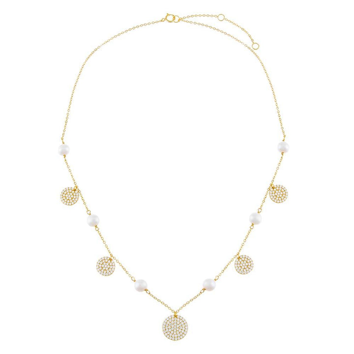 Gold Disc x Pearl Chain Necklace - Adina Eden's Jewels