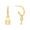 14K Gold Lock Dangle Hoop Earring 14K - Adina Eden's Jewels