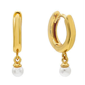 Pearl White Pearl Dangle Huggie Earring - Adina Eden's Jewels