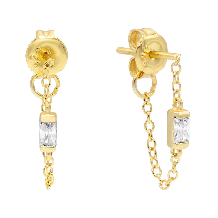 Gold Stone Chain Stud Earring - Adina Eden's Jewels