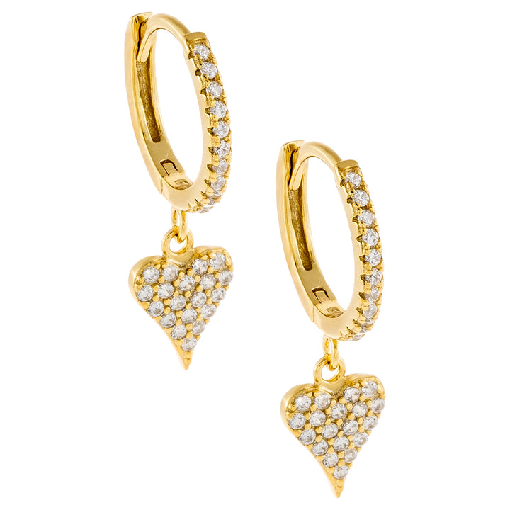 Gold Pavé Heart Charm Huggie Earring - Adina Eden's Jewels
