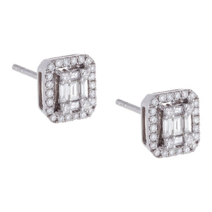 14K White Gold Diamond Emerald Stone Stud 14K - Adina Eden's Jewels
