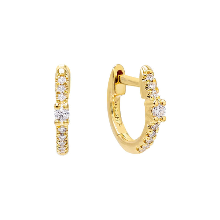 14K Gold / Pair Diamond Solitaire Huggie Earring 14K - Adina Eden's Jewels