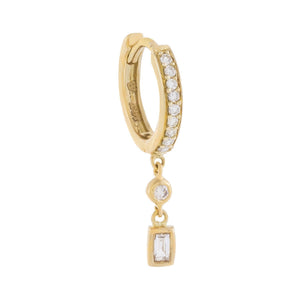 14K Gold / Single Diamond Baguette Dangle Huggie Earring 14K - Adina Eden's Jewels