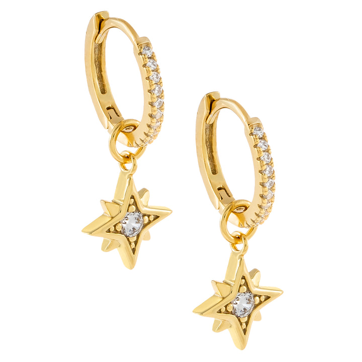 Gold CZ Starburst Charm Huggie Earring - Adina Eden's Jewels
