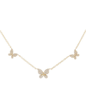 14K Gold Diamond Triple Butterfly Necklace 14K - Adina Eden's Jewels
