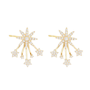 14K Gold / Pair Diamond Starburst Ear Jacket Stud Earring 14K - Adina Eden's Jewels