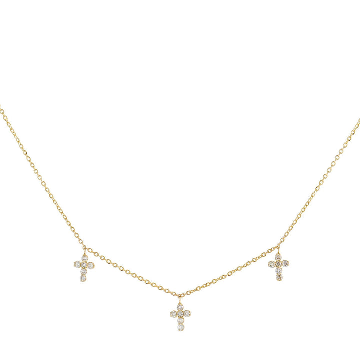 14K Gold Diamond Multi Cross Necklace 14K - Adina Eden's Jewels