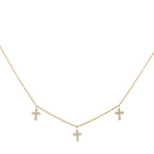 Gold CZ Triple Cross Necklace - Adina Eden's Jewels
