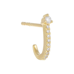14K Gold / Single Diamond Bezel Open Hoop Stud Earring 14K - Adina Eden's Jewels